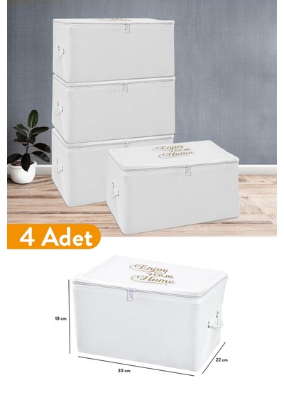 Serstil 4 Adet - Mini Boy Baskı Detaylı Beyaz Hurç 30 X 22 X 18 Cm