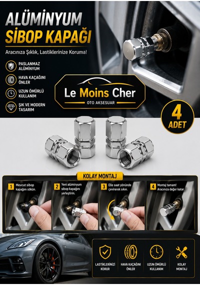 Alfa Romeo Stelvio Sprint Alüminyum Altıgen Sibop Kapağı 4'lü Set Lastik Valf Kapağı