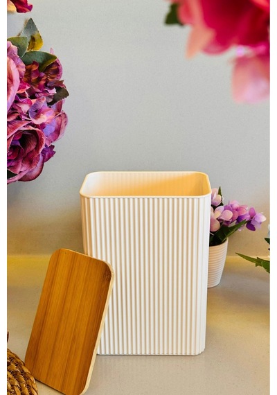 Makri Home Bambu Kapaklı Saklama Kutusu - 2 Litre 15 X 9 X 21 Cm Krem