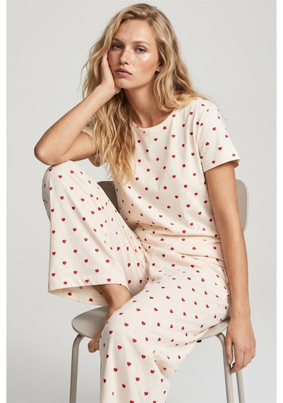 Siyah İnci Pamuklu Örme Pijama Takımı 8025 Somon Vişne