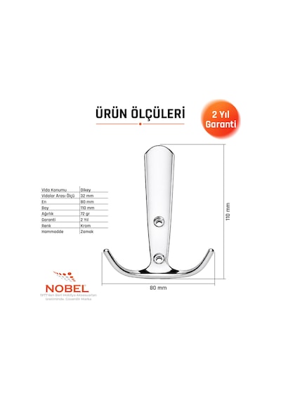 Focus Portmanto Askısı, Metal Vestiyer Askısı, 72 Gr, Dolap Ve Duvar Askılığı, Krom Vidalı
