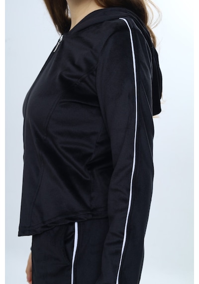 Toontoy Kids Toontoy Kız Çocuk 2'li Takım Fermuarlı Kapüşonlu Cepli Sweatshirt & Beli Lastikli Bol Paça Cepli Eşofman Altı - Şerit Detaylı & Kadife Siyah Toontoy Kids Toontoy Kız Çocuk 2'li Takım Fermuarlı Kapüşonlu Cepli Sweatshirt & Beli Lastikli Bol Paça Cepli Eşofman Altı - Şerit Detaylı & Kadife Siyah
