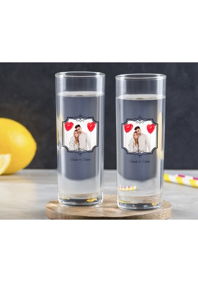 Kişiye Özel Renkli Baskılı İsimli Fotoğraflı İkili Vodka Bardağı-31 Çok Renkli