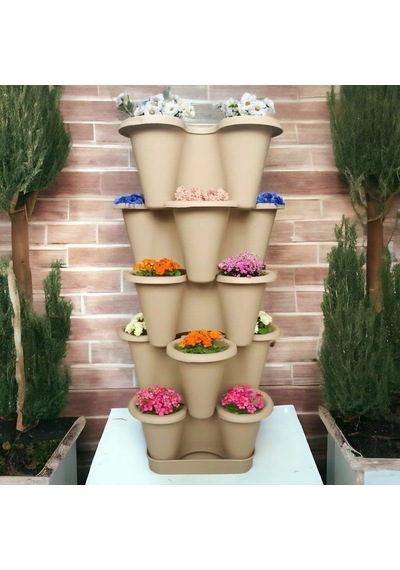 Arsimo 5 Katlı Şanslı Yonca Kule Saksı Seti Çiçek Bitki Sebze Meyve Salon Mutfak Banyo Bahçe Saksı Seti Bronz Diğer