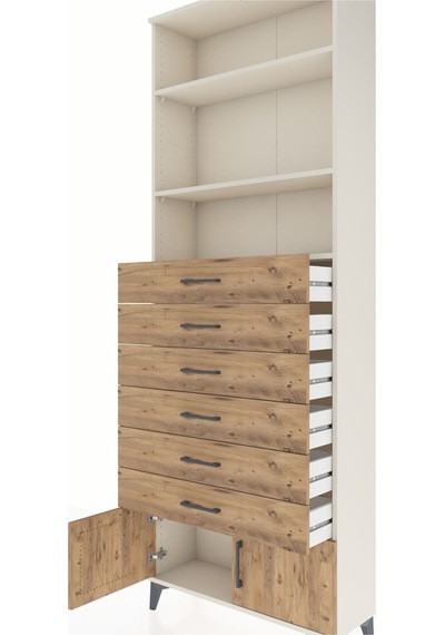 Arges Dolap 3 Raflı 6 Çekmeceli 2 Kapaklı 88x30x243 Aytaşı-çam Aytaşı