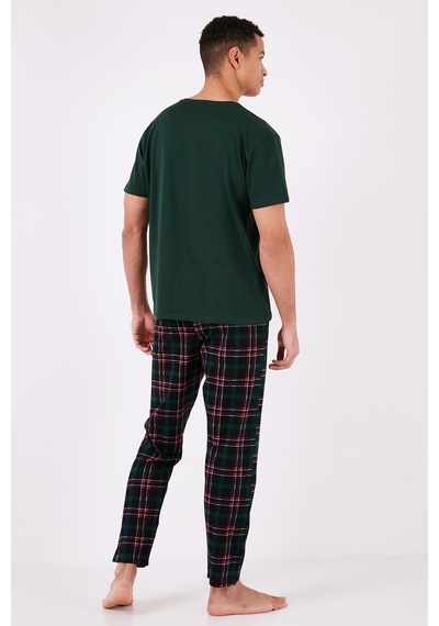Buratti Ekoseli Pamuklu Regular Fit Kısa Kollu Erkek Pijama Takımı 6572006 Yeşil