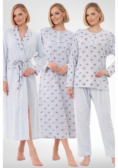 Mecit Pijama Mecit 6318 Mavi Büyük Beden Kadın Sabahlık Pijama Gecelik Set Mavi