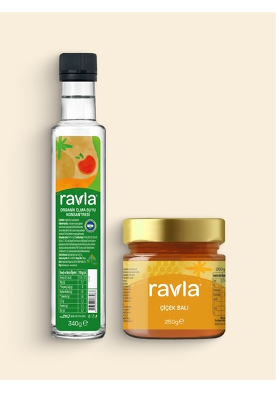 2'li Ürün - Ravla Organik Elma Suyu Konsantresi 340g / Çiçek Balı 250g