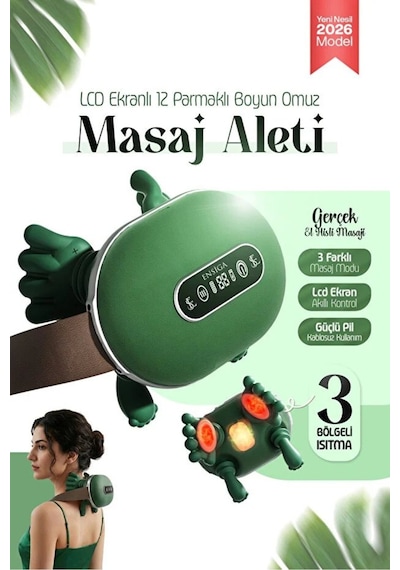 12 Parmaklı Lcd Ekranlı 3 Kırmızı Işık Terapili Masaj Aleti Yatay Kaplumbağa Masaj Cihazı Yeşil