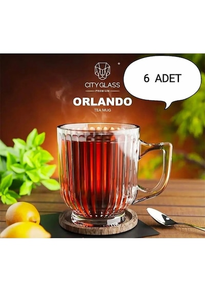 6 Adet Kristal Cam Kulplu Çay Nescafe Kupa Bardak Seti Takımı