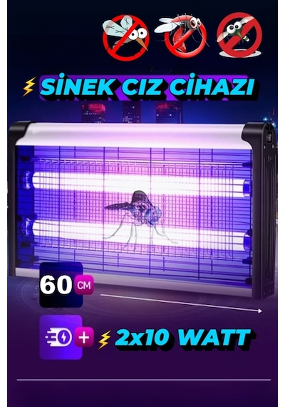 Uv Işıklı Sessiz Elektrikli Sinek Öldürücü 2x10 Turbo Etkili Sivrisinek Tuzağı Ev Bahçe Balkon