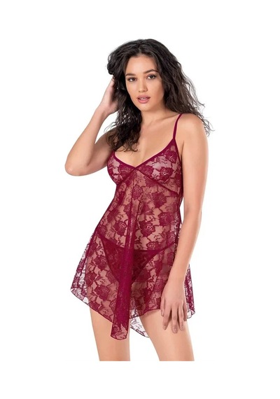 Ang Butik Kadın Bordo Dantel İşlemeli Kısa Tül Gecelik