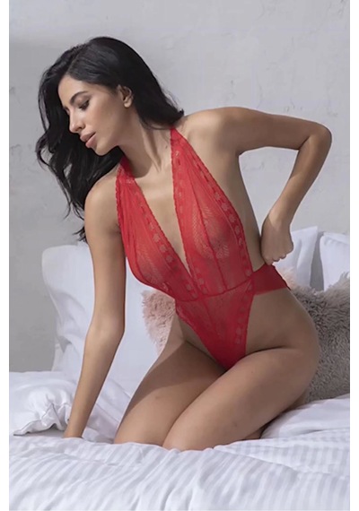 Kırmızı Dantelli Fantezi Bodysuit - 856 Kırmızı