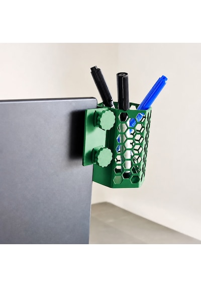 3d Baskı Monitor Kalemlik - Petek Desenli Laptop Kenar Altıgen Kalemlik-yeşil renkli
