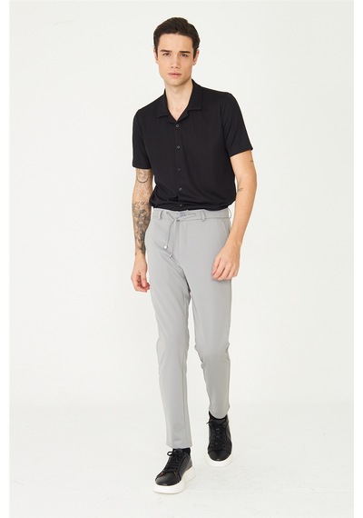 Gri Modern Kesim Bağcıklı Smart Casual Jogger Pantolon Gri