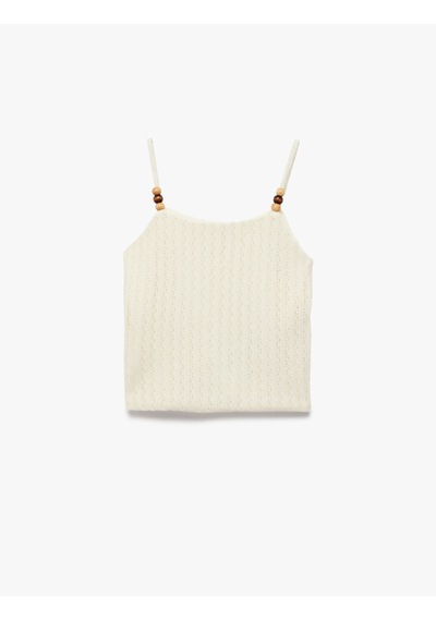 Koton Boncuk Detaylı Kroşe Crop Askılı Bluz Bej 6skg30011ak Ekru