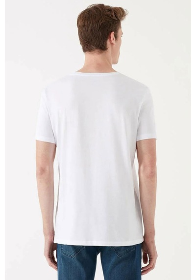 Mavi Bisiklet Yaka T-shirt Beyaz