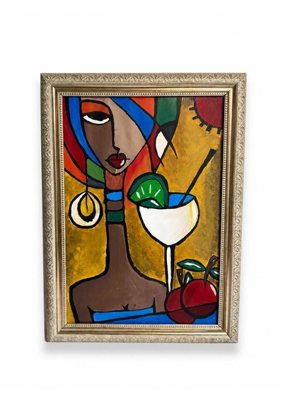 El Yapımı Akrilik Tablo Modern Soyut Kadın Figürlü Dekoratif Çerçeveli Duvar Tablosu 35x50 Cm