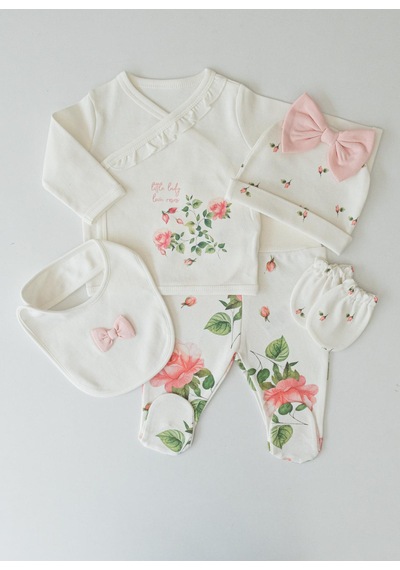 Kitikate Organik Love Roses 5'li Hastane Çıkış Set Ekru Ekru