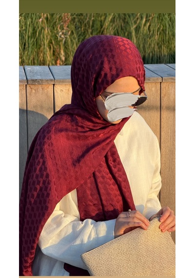 Qalortex Scarf Premium Pamuklu Jakar Şal-bordo