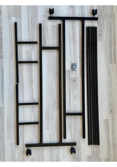 Premium 150 Cm Çelik Konfeksiyon En 105 Cm Elbise Askılık Tekerlekli Demonte Portmanto Hanger Siyah