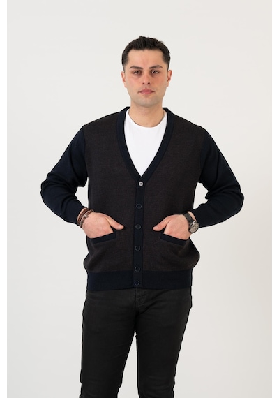 Woolen World Düğmeli Çift Cepli Nokta Desenli Erkek Triko Hırka 001