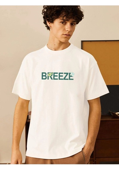 Flood Of Style Erkek Beyaz Breeze Bisiklet Yaka Tshirt