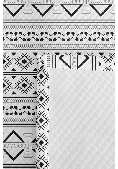 Siyah Geometrik Genç Odası Tek Kişilik Pike Takımı - Modern Etnik 160x220 Cm Kapitone Yatak Örtüsü Mumlu Adaçayı Uyumu