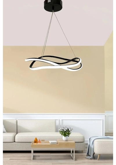Dalga Modern Sarkıt Led Avize - Salon - Oturma Odası - Mutfak Avizesi - 3 Renk Kumandalı - Siyah Siyah