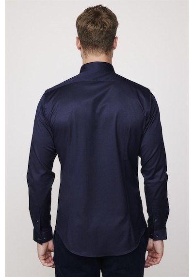 Tudors Slim Fit Likralı Düz Pamuk Saten Lacivert Erkek Gömlek-27731-lacivert Lacivert