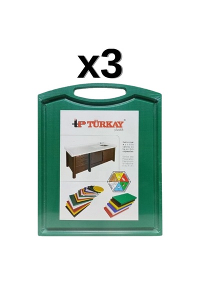 3'lü Türkay 32.5x26.5x2 Cm Saplı-oluklu Polietilen Kesme Tahtası Kesim Levhası Yeşil 1244