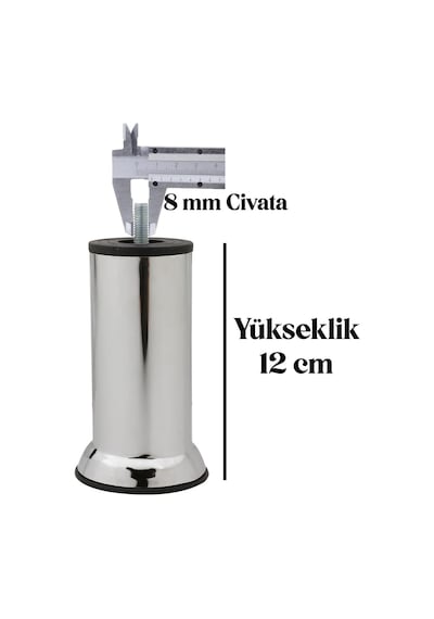 8 Adet Mobilya Kanepe Baza Koltuk Destek Ayağı M8 Civata Krom Ayak 12 Cm 8 Adet Diğer