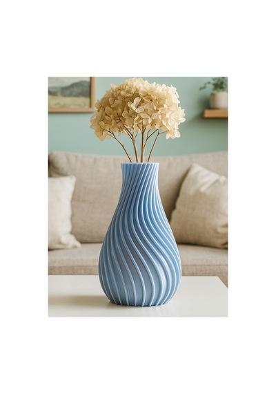 Modern Spiral Tasarımlı 3d Baskı Dekoratif Vazo 18 Cm Beyaz