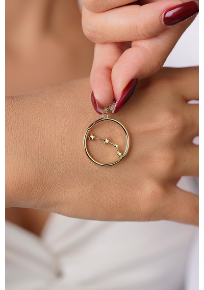 14 Ayar Altın Koç Burcu Kolye Ucu Burç Yıldız Haritası Sarı Altın