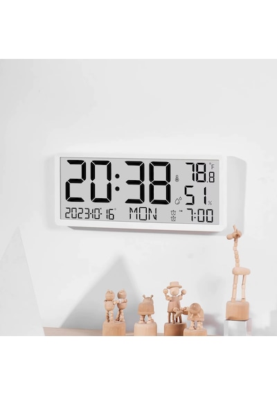 Büyük Lcd Dijital Duvar Masa Saati Sıcaklık Ve Nem Göstergeli Çalar Saat Askılı/masaüstü Dijital