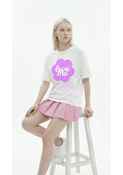 Hoxie Kadın Beyaz Oversize 'love Me' Baskılı Bisiklet Yaka T-shirt