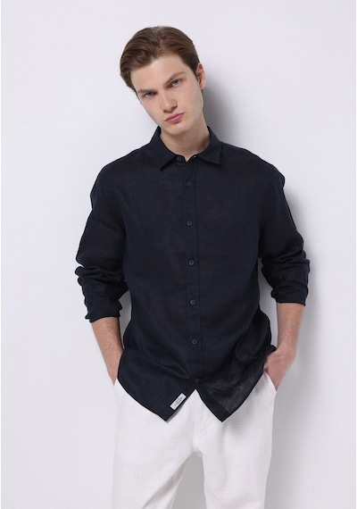 Colin's Colins Regular Fit Shirt Neck Düz Erkek Lacivert Uzun Kol Gömlek Cl1074493 Q1.v1 Nav Lacivert