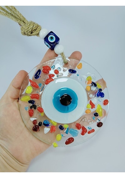 Renkli Nazar Boncuğu 12cm El Yapımı Cam Duvar Dekoru
