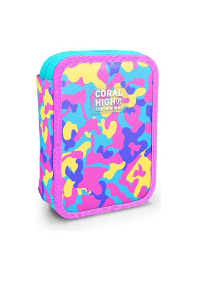 Coral High Kids Pembe Sarı Lavanta Kamuflaj Desenli Çift Katlı Kalem Çanta 31101 Pembe