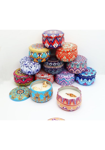 Mandala Desenli Metal Kutuda Büyük Boy Kokulu Mum Çok Renkli