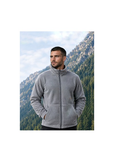 Givoria Erkek Kışlık Fermuarlı Cepli Polar Hırka Outdoor Gri Gri