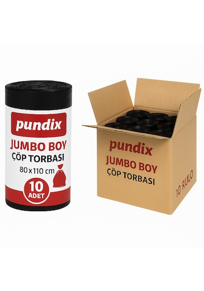Pundix Pundıx J800 Jumbo Boy Çöp Torbası 80x110 Cm 1 Koli 10 Rulo X 10 Adet Profesyonel Endüstriyel Kullanım Dayanıklı, Sızdırmaz Ve Geniş Hacimli Çöp Poşeti