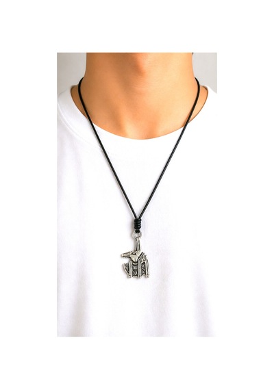 Kore İp Askılı Ve Krom Çelik Kaplamalı Unisex Tribal Kolye Kkrm-07 Gümüş10