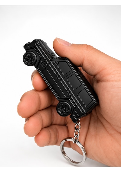 Metal Arazi Aracı Tasarımlı Gazlı Anahtarlıklı Çakmak Alev Ayarlı Dekoratif Model Siyah