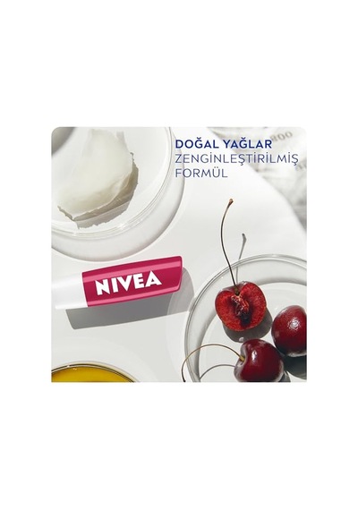 Nıvea Kiraz Dudak Bakım Kremi, 24 Saat Nem, Dudak Bakımı, Kiraz Kokusu, Hafif Kırmızı Işıltı 4,8gr