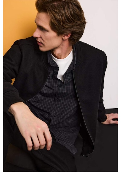 Defacto Regular Fit Kolej Yaka Bomber Astarlı Fermuarlı Kaşe Mont F7750ax26spbk27 Siyah-bk27