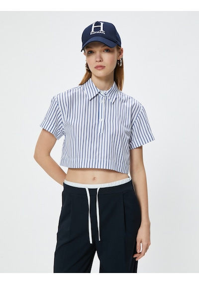 Koton Kısa Kollu Gömlek Crop Düğmeli Klasik Yaka Slim Fit Lacivert Çizgili 4sal60243ıw Lacivert Çizgili Koton Kısa Kollu Gömlek Crop Düğmeli Klasik Yaka Slim Fit Lacivert Çizgili 4sal60243ıw Lacivert Çizgili