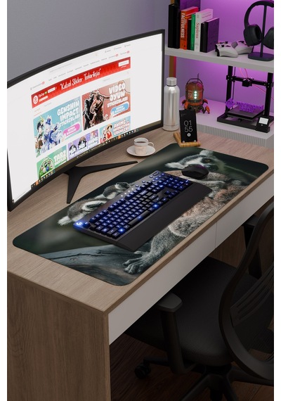Lemur Kaymaz Dikişli Kauçuk Oyuncu Mousepad V4 - 90x40 Xxl Gaming Mouse Pad Fare Altlığı