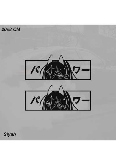 Anime Kız Power Chainsaw Man Jdm Sticker Motosiklet Araba Laptop Sticker Yapışkanlı Folyo Siyah