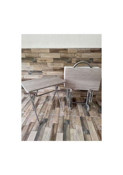 Çanta Zigon Sehpa,4'lü Sehpa, Servis Sehpası, Mdf Mebran Sehpa, Ceviz Sehpa, Katlanır Sehpa Kahverengi